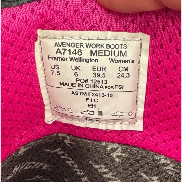 Avenger Womens Comp Toe 10” Wellington Work Boots A7146 Size 7.5 M Brown & Pink - Picture 4 of 10